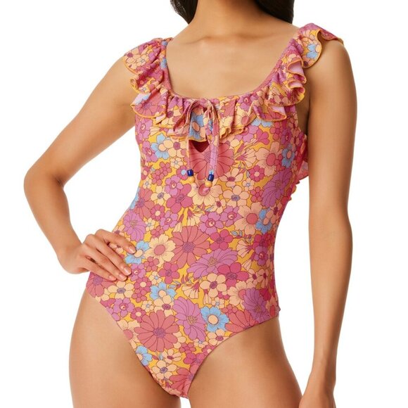 Jessica Simpson Floral Rendevous Ruffled-Neck Swimsuit - Picture 1 of 13